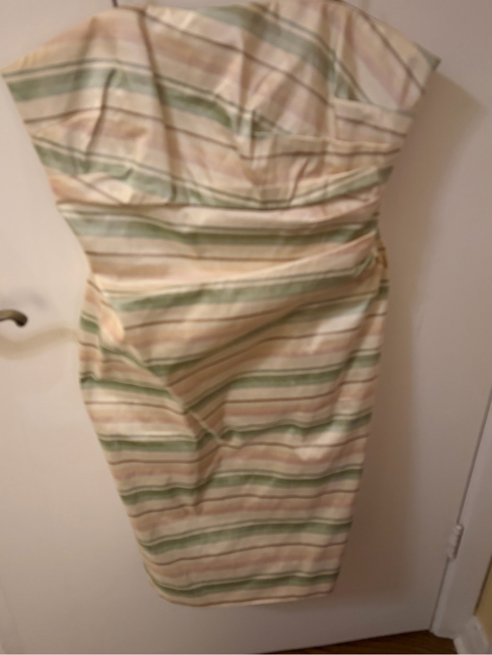 Kay Unger Strapless Pastel Striped Sheath Dress - Green & Cream